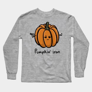 Pumpkin' Iron funny carved pumpkin quote with cute angry face funny pumpkin play on words simple minimal cartoon gourd Long Sleeve T-Shirt